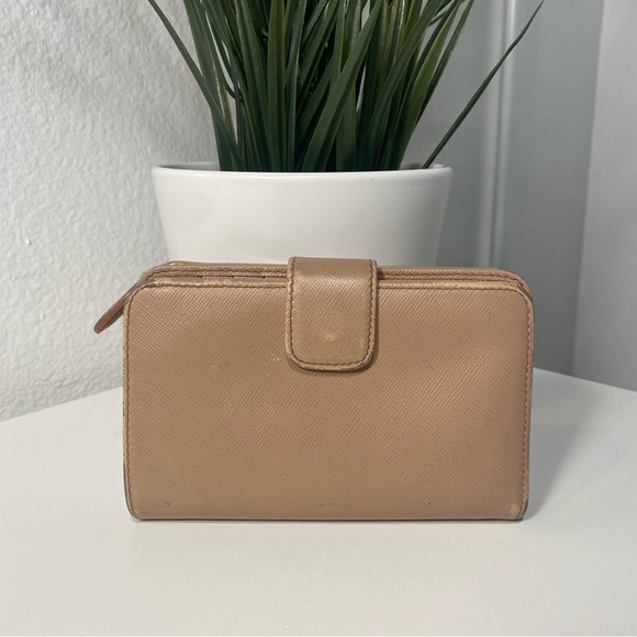 Prada Saffiano Leather Bifold Wallet In Beige - Picture 12 of 13